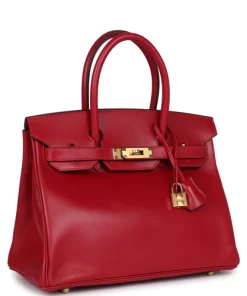 Hermès Birkin 30 Rouge Vif Tadelakt Gold Hardware