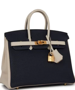 Hermès Special Order (HSS) Birkin 25 Bleu Nuit and Craie Togo Gold
