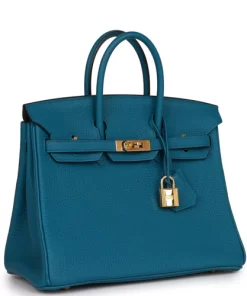 Pre-owned Hermes Birkin 25 Cobalt Togo Gold Hardware