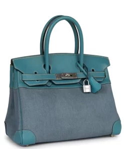 Vintage Hermes Birkin 30 Denim and Blue Jean Gulliver Palladium