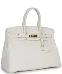 Pre-owned Hermès Birkin 35 White Clemence Gold Hardware