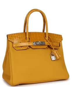 Hermès Birkin 30 Jaune Ambre Shiny Niloticus Crocodile and Togo Touch Palladium Hardware