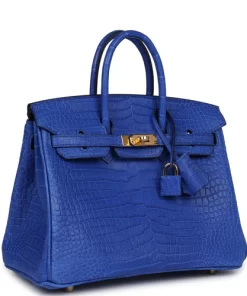 Hermes Birkin 25 Bleu Royal Matte Porosus Crocodile Gold Hardware