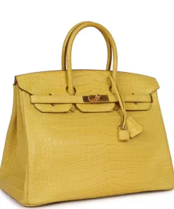 Hermès Birkin 35 Mimosa Matte Porosus Crocodile Gold Hardware
