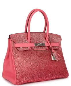 Custom Ombre Swarovski Crystal Hermès Birkin 30 Rose Azalee Clemence Palladium Hardware