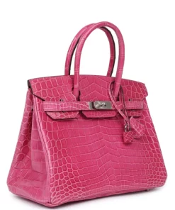 Pre-owned Hermès Birkin 30 Fuschia Shiny Niloticus Crocodile Palladium Hardware