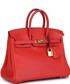 Pre-owned Hermès Birkin 25 Rouge Tomate Swift Gold Hardware