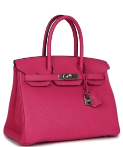 Pre-owned Hermès Birkin 30 Rose Shocking Clemence Palladium Hardware