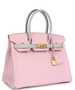 Hermès Special Order (HSS) Birkin 30 Rose Sakura and Gris Perle Chevre Brushed Gold Hardware