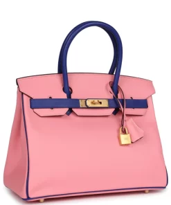 Hermès Special Order (HSS) Birkin 30 Rose Confetti and Bleu Electric Epsom Brushed Gold Hardware