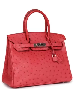 Pre-owned Hermès Birkin 30 Bougainvillea Ostrich Palladium Hardware