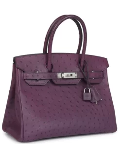 Pre-owned Hermes Birkin 30 Violet Ostrich Palladium Hardware