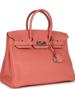 Pre-owned Hermès Birkin 35 Crevette Clemence Palladium Hardware
