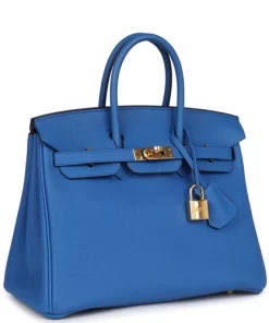 Pre-owned Hermes Birkin 25 Bleu Zellige Togo Gold Hardware