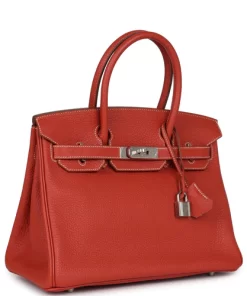 Pre-owned Hermès Birkin 30 Sanguine Fjord Palladium Hardware