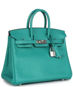 Pre-owned Hermès Birkin 25 Vert Verone Verso Novillo Palladium Hardware