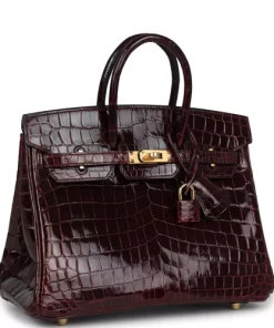 Hermes Birkin 25 Bordeaux Shiny Niloticus Crocodile Gold Hardware