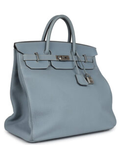 Pre-owned Hermès Birkin HAC 40 Bleu Lin Togo Palladium Hardware