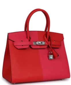 Hermès Casaque Birkin Sellier 30 Rouge De Coeur and Rose Extreme Epsom Palladium Hardware