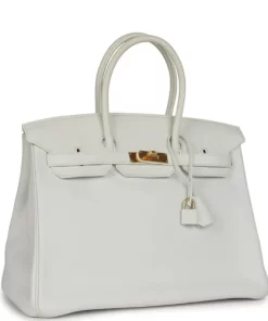 Pre-owned Hermes Birkin 35 White Clemence Gold Hardware