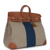 Pre-owned Hermès Birkin HAC 50 Flag Ficelle Toile H, Fauve Barenia and Bleu Toile H Canvas Gold Hardware