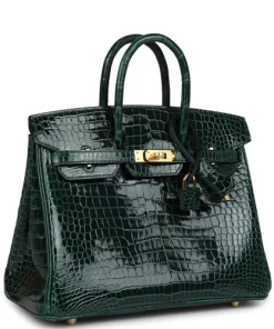 Hermès Birkin 25 Vert Fonce Shiny Porous Crocodile Gold Hardware