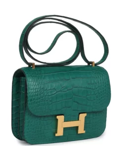 Hermès Constance 18 Malachite Matte Alligator Gold