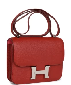 Hermès Constance 18 Brique Verso Chevre Mysore Palladium
