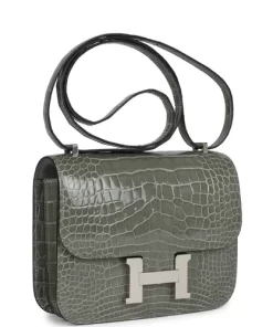 Hermès Constance 18 Gris Ciment Shiny Alligator Palladium