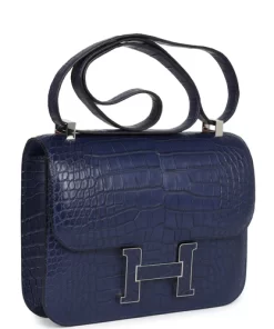 Hermès Constance 1-24 Bleu Saphir Matte Alligator Marquette Palladium