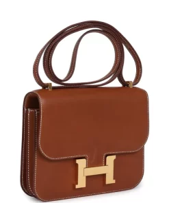 Pre-owned Hermès Constance 18 Fauve Barenia Gold