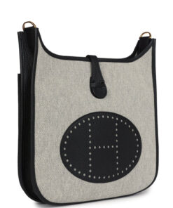 Hermès Evelyne III PM Black Clemence and Ecru Toile Gold