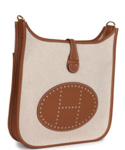 Hermès Evelyne III PM Gold Clemence and Ecru Toile H Canvas Gold Hardware