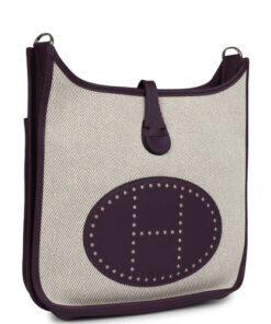 Hermès Evelyne III PM Cassis Clemence and Ecru Toile H Palladium