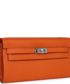 Hermès Kelly Wallet To Go Orange Epsom Palladium Hardware