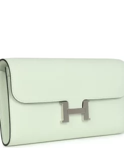 Pre-owned Hermès Constance Wallet To Go Vert Fizz Epsom Palladium Hardware