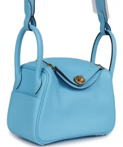 Hermès Mini Lindy Celeste Swift Gold Hardware