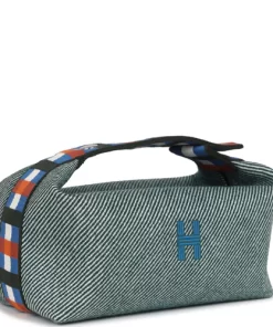Hermes Bride-A-Brac Au Carre Case PM Vert Foret H Natte Canvas and Wool Palladium Hardware