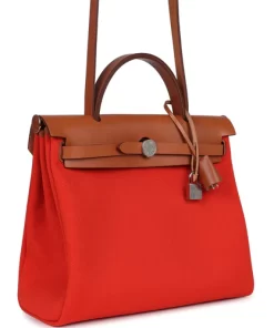 Hermès Herbag Zip PM 31 Capucine Toile Militaire & Fauve Vache Hunter Palladium Hardware