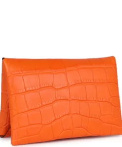 Hermès Calvi Card Holder Orange Minium Matte Alligator Mississipiensis Palladium Hardware