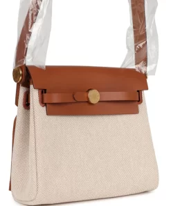 Hermès Herbag Zip 20 Mini Ecru and Beige Toile H Canvas and Fauve Vache Hunter Gold Hardware