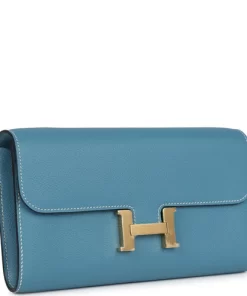 Hermès Constance Wallet To Go Blue Jean Evercolor Gold Hardware