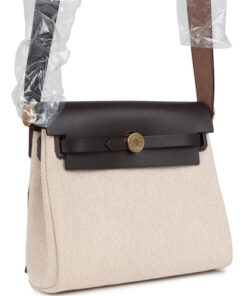 Hermès Herbag Zip 20 Mini Ecru and Beige Toile H Canvas and Ebene Vache Hunter Gold Hardware