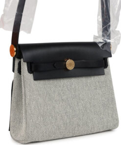 Hermès Herbag Zip 20 Mini Ecru and Black Toile H Canvas and Black Vache Hunter Gold