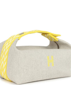Hermès Bride A Brac Case PM Jaune Citron Plume Canvas Palladium Hardware