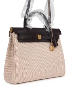 Hermès Herbag Zip PM 31 Ecru and Beige Toile H Ebene Hunter Gold Hardware