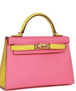 Hermès Special Order (HSS) Kelly Sellier 20 Rose Azalee and Lime Epsom Gold