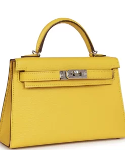Hermes Kelly Sellier 20 Jaune de Naples Verso Chèvre Palladium