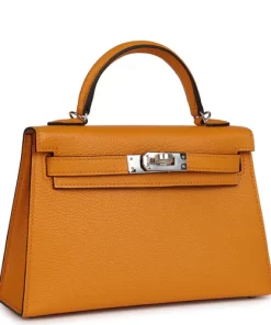 Hermès Kelly Sellier 20 Moutarde Chevre Palladium