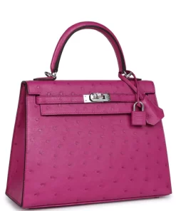 Hermès Kelly Sellier 25 Rose Pourpre Ostrich Palladium Hardware